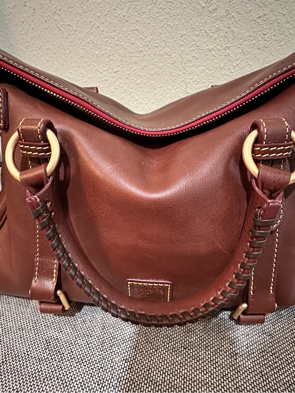 Dooney & Bourke Florentine Large Satchel Chestnut Leather Crossbody EUC - Picture 6 of 16